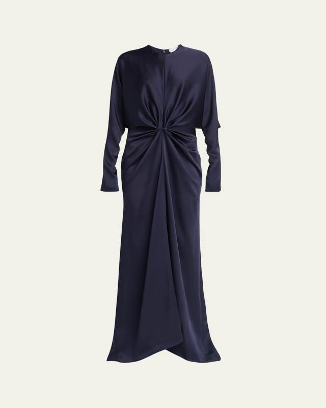 Twist-Front Satin Cutout Gown
